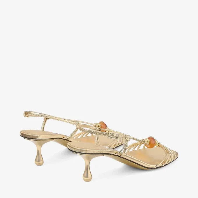Lova 50 goudkleurige metallic nappaleren sandalen met kralen Lova 50 goudkleurige metallic nappaleren sandalen met kralen
