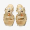 Lova Mule Flat Goudkleurige metallic nappaleren muiltjes met kralen Lova Mule Flat Goudkleurige metallic nappaleren muiltjes met kralen