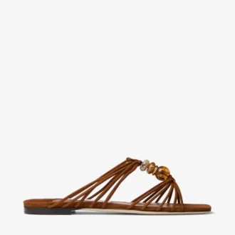 Lova Mule Flat Tan Mix suède ballerina’s met kralen