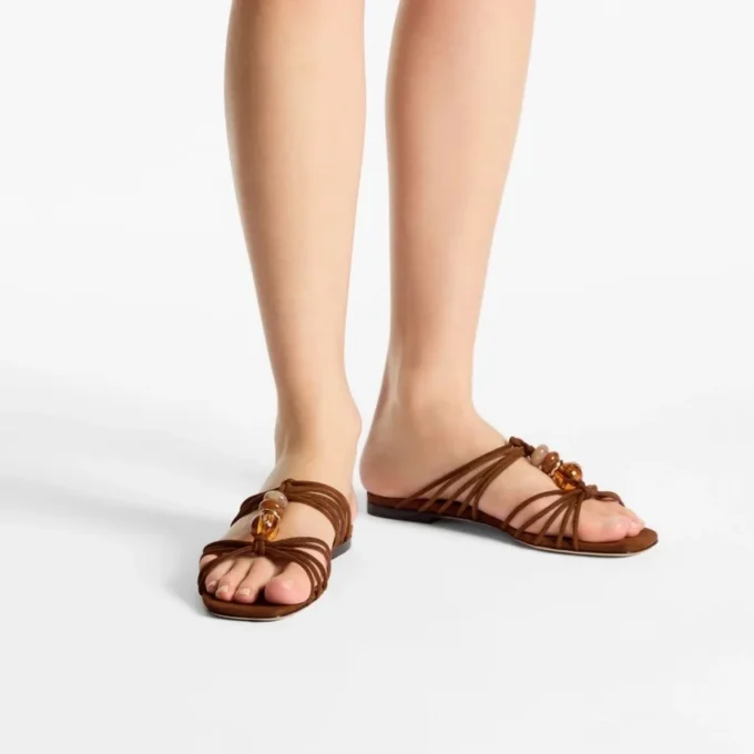 Lova Mule Flat Tan Mix suède ballerina’s met kralen Lova Mule Flat Tan Mix suède ballerina’s met kralen