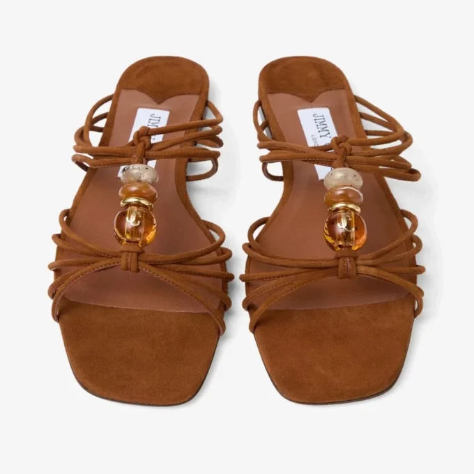 Lova Mule Flat Tan Mix suède ballerina’s met kralen Lova Mule Flat Tan Mix suède ballerina’s met kralen