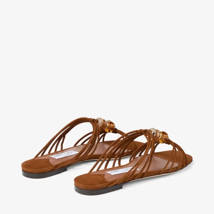 Lova Mule Flat Tan Mix suède ballerina’s met kralen Lova Mule Flat Tan Mix suède ballerina’s met kralen