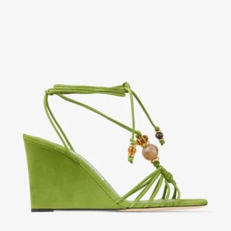 Lova Wedge 85 Clover Mix suède sleehakken met kralen
