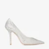 Love 100 ivoorkleurige satijnen pumps met kristallen versiering Love 100 ivoorkleurige satijnen pumps met kristallen versiering