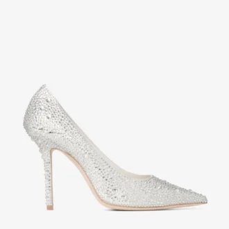 Love 100 ivoorkleurige satijnen pumps met kristallen versiering