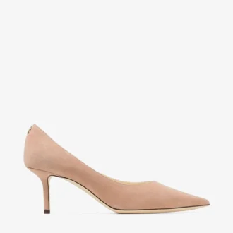 Love 65 balletroze suède pumps met spitse neus en JC-embleem