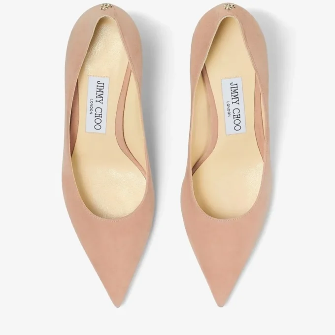 Love 65 balletroze suède pumps met spitse neus en JC-embleem Love 65 balletroze suède pumps met spitse neus en JC-embleem