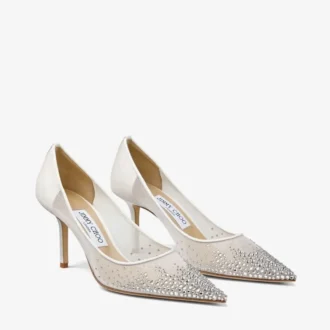 Love 65 witte mesh pumps met DéGradé-kristallen