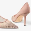 Love 85 Balletroze mesh pumps met spitse neus en dégradé-kristallen