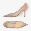 Love 85 Balletroze mesh pumps met spitse neus en dégradé-kristallen