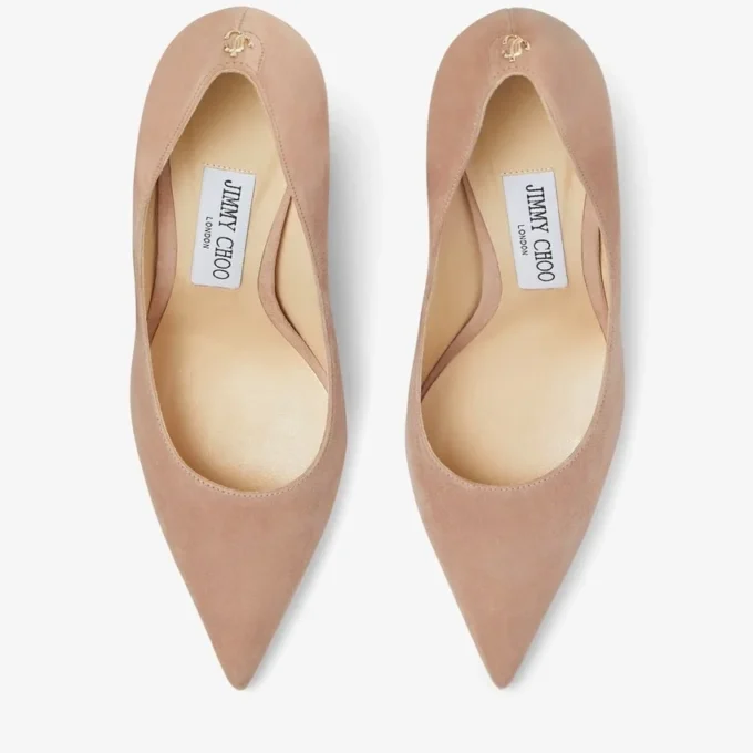 Love 85 Balletroze suède pumps met puntige neus en Jc-embleem Love 85 Balletroze suède pumps met puntige neus en Jc-embleem