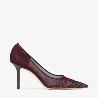 Love 85 diepe merlot mesh pumps met Galaxy-kristallen