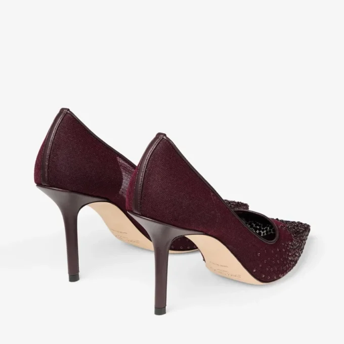 Love 85 diepe merlot mesh pumps met Galaxy-kristallen
