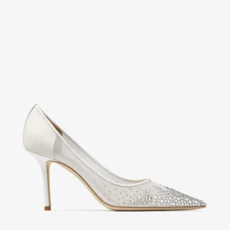 Love 85 witte mesh pumps met spitse neus en dégradé-kristallen