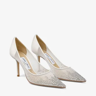 Love 85 witte mesh pumps met spitse neus en dégradé-kristallen
