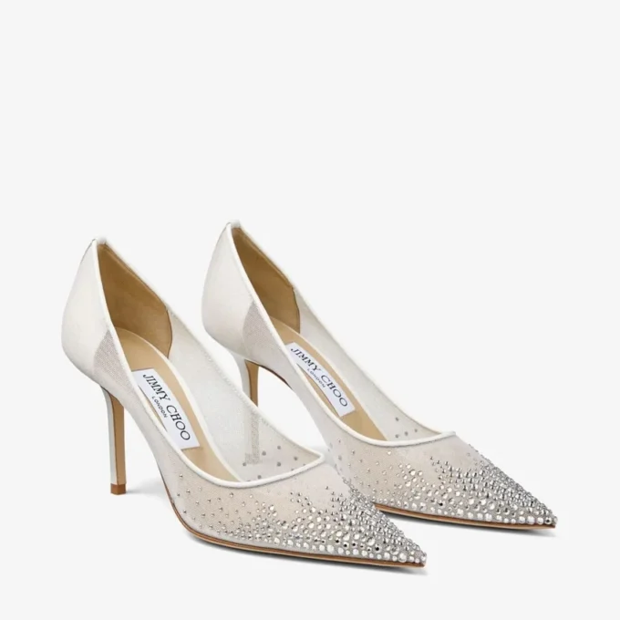 Love 85 witte mesh pumps met spitse neus en dégradé-kristallen