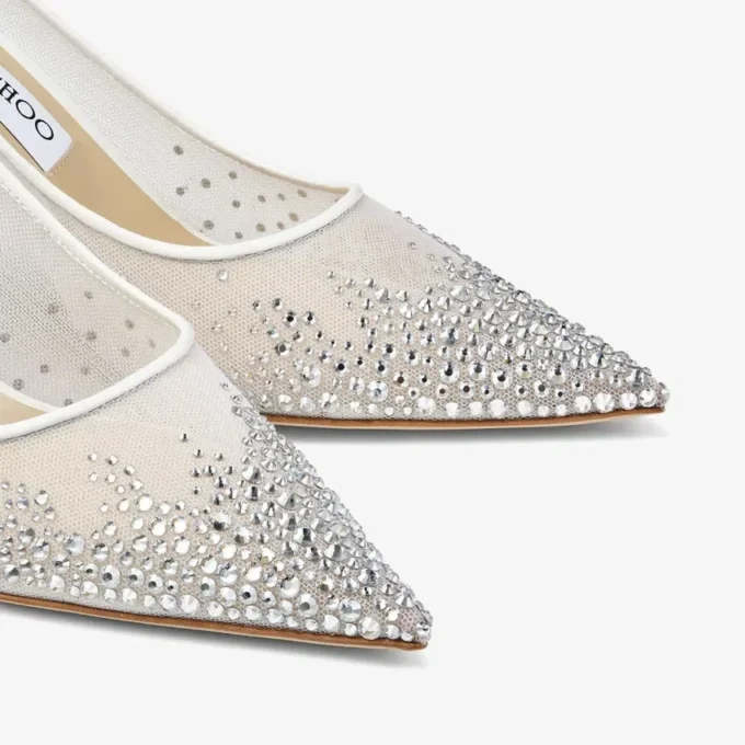 Love 85 witte mesh pumps met spitse neus en dégradé-kristallen