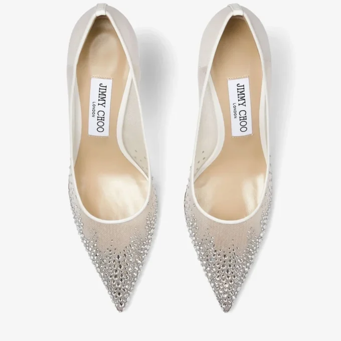 Love 85 witte mesh pumps met spitse neus en dégradé-kristallen