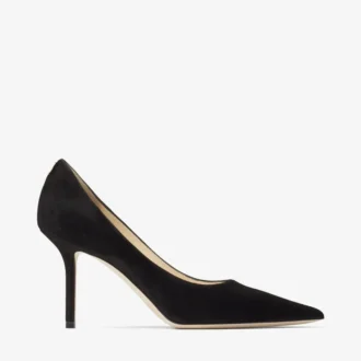 Love 85 zwarte suède pumps met puntige neus en JC-embleem