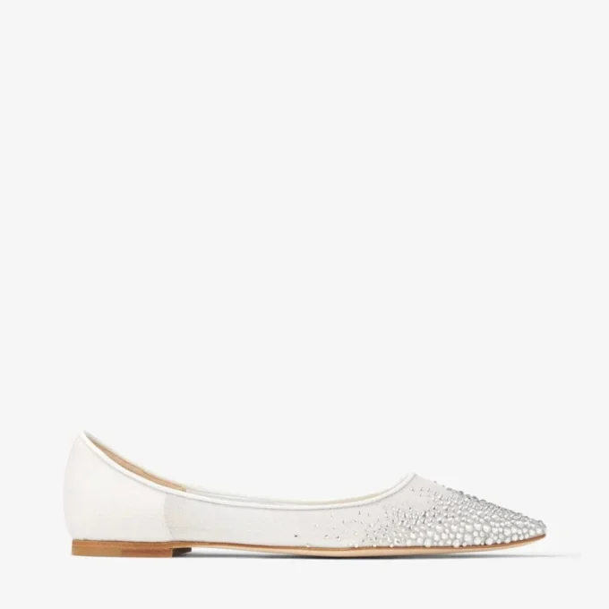 Love Flat witte ballerina’s met kristallen in een kleurverloop