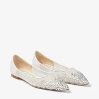 Love Flat witte ballerina’s met kristallen in een kleurverloop