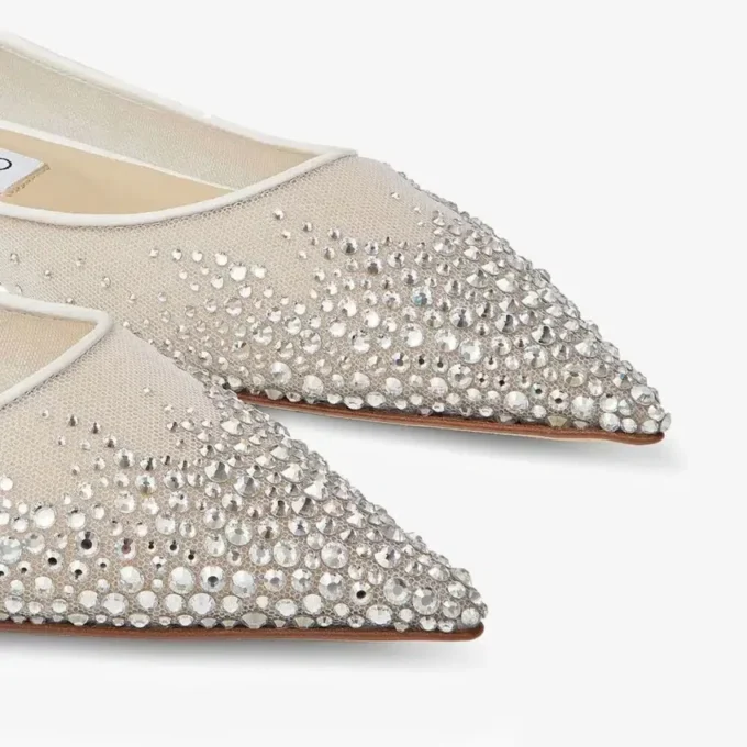Love Flat witte ballerina’s met kristallen in een kleurverloop