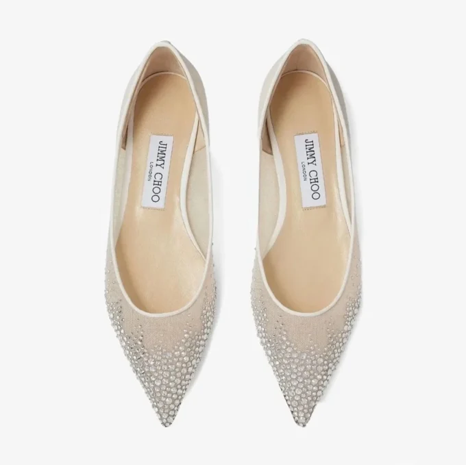 Love Flat witte ballerina’s met kristallen in een kleurverloop