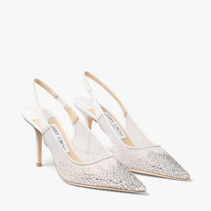 Love Sling Back 85 Witte mesh slingbacks met DéGradé Galaxy-kristallen