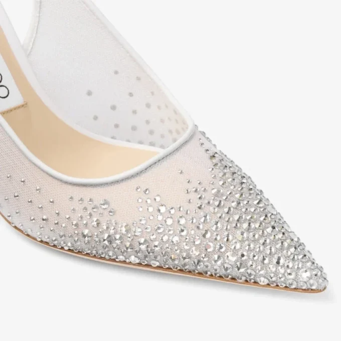 Love Sling Back 85 Witte mesh slingbacks met DéGradé Galaxy-kristallen