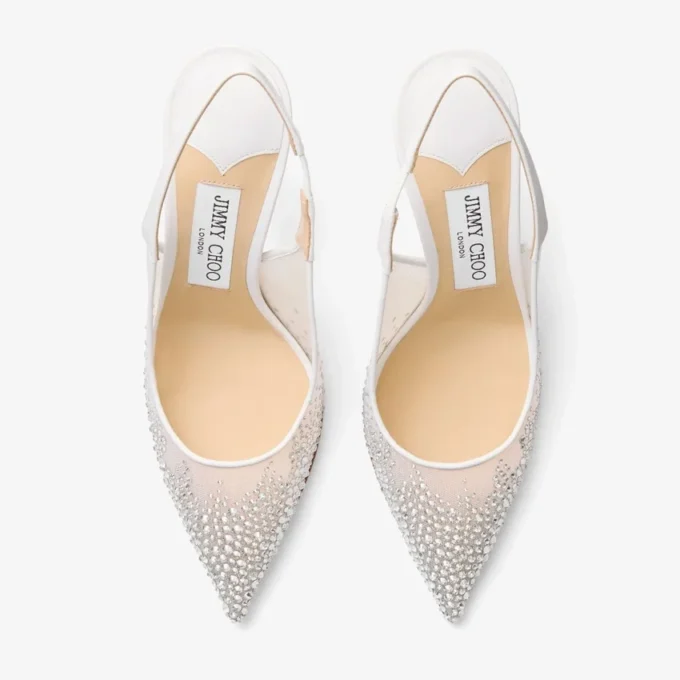 Love Sling Back 85 Witte mesh slingbacks met DéGradé Galaxy-kristallen