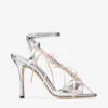 Lula 100 zilveren en macaronkleurige sandalen van Liquid Metal-leer met fluwelen strikken