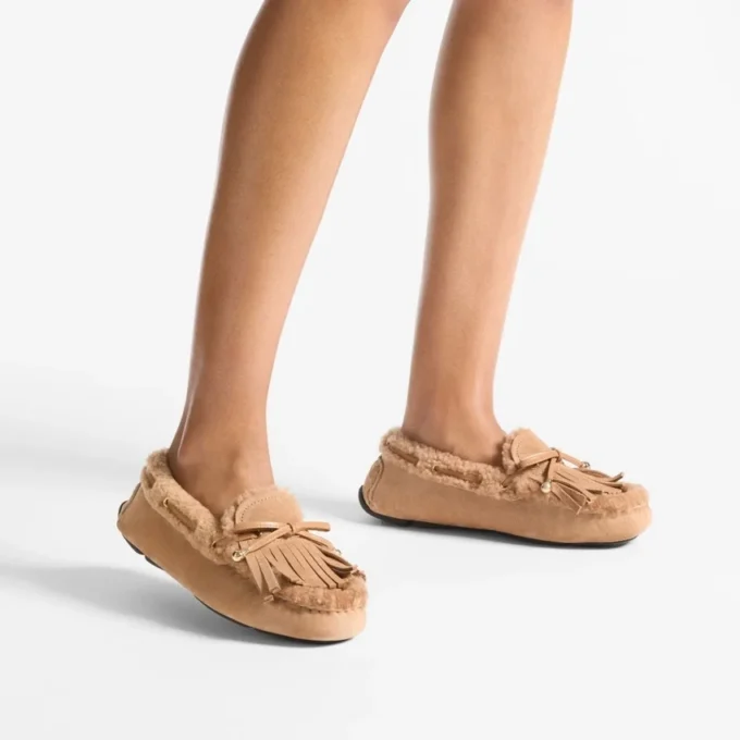 Manon F Toffee fluweel suède loafers met schapenvacht Manon F Toffee fluweel suède loafers met schapenvacht