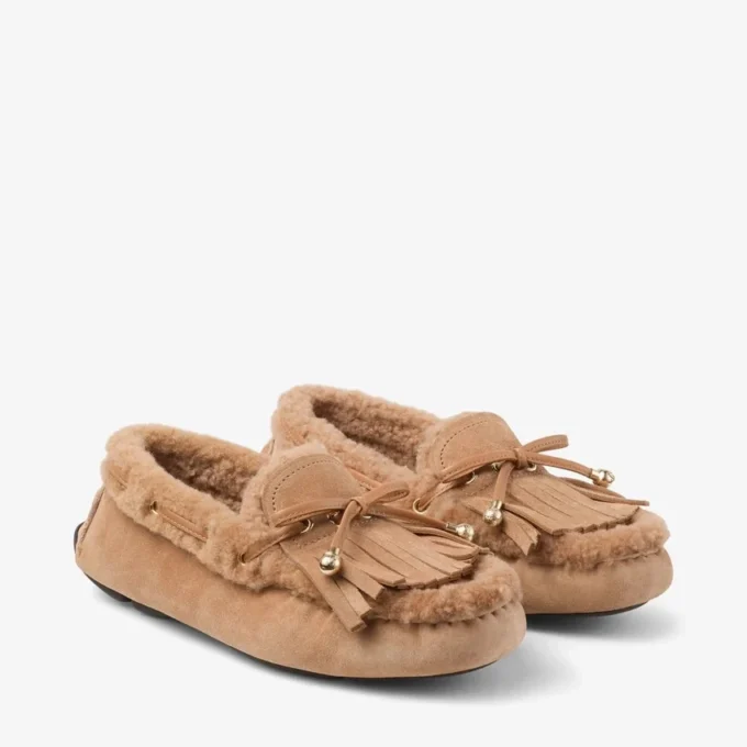 Manon F Toffee fluweel suède loafers met schapenvacht Manon F Toffee fluweel suède loafers met schapenvacht