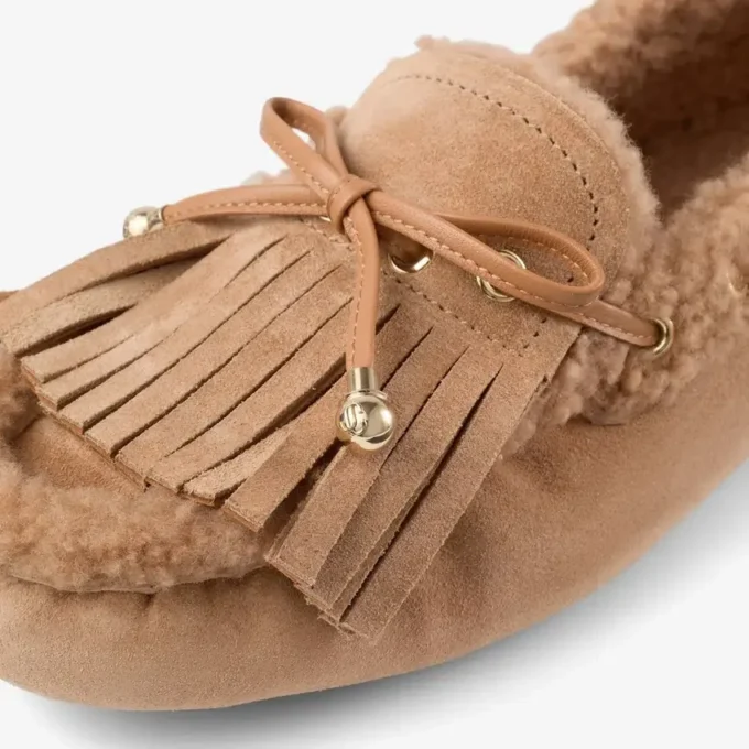 Manon F Toffee fluweel suède loafers met schapenvacht Manon F Toffee fluweel suède loafers met schapenvacht