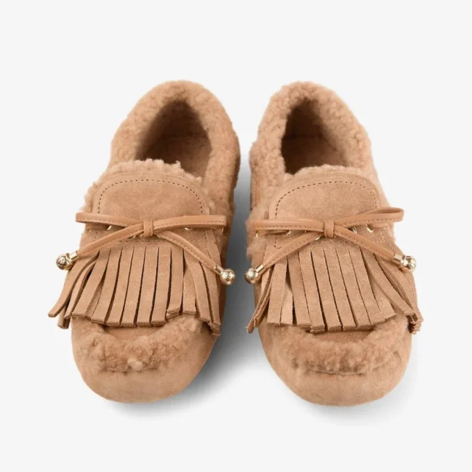 Manon F Toffee fluweel suède loafers met schapenvacht Manon F Toffee fluweel suède loafers met schapenvacht