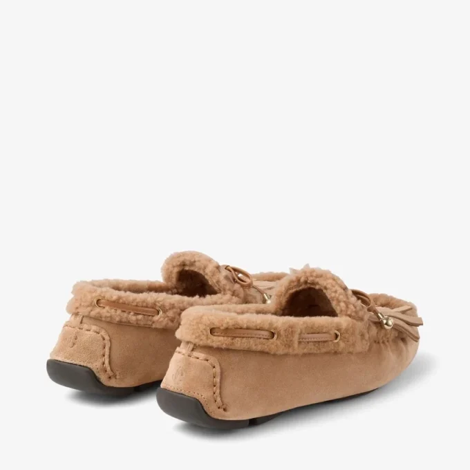 Manon F Toffee fluweel suède loafers met schapenvacht Manon F Toffee fluweel suède loafers met schapenvacht