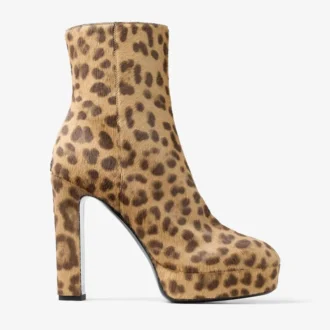Marene enkellaars 120 naturel pony met luipaardprint