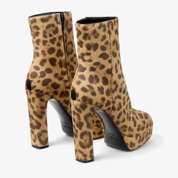 Marene enkellaars 120 naturel pony met luipaardprint