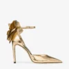Marja 100 gouden sandalen van vloeibaar metaal met metalen leren vetersluiting