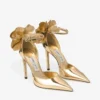 Marja 100 gouden sandalen van vloeibaar metaal met metalen leren vetersluiting