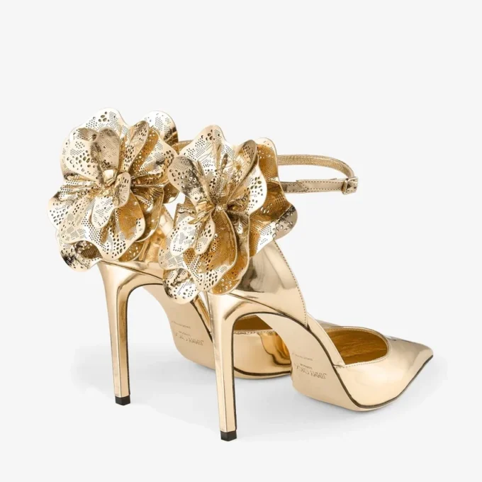 Marja 100 gouden sandalen van vloeibaar metaal met metalen leren vetersluiting