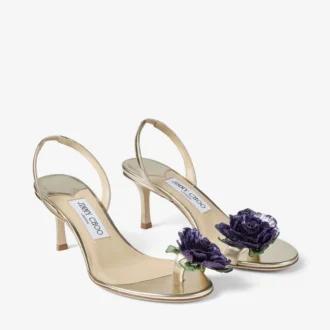 Metalen nappaleren sandaal met bloemencorsage