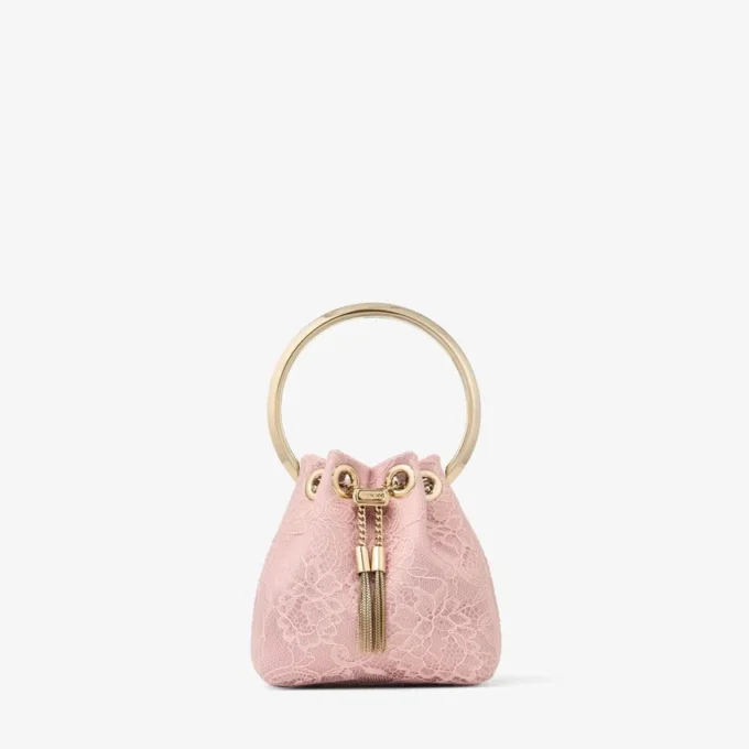 Micro Bon Bon Rose satijnen en jimmy choo-kant mini-bucketbag