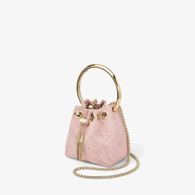 Micro Bon Bon Rose satijnen en jimmy choo-kant mini-bucketbag