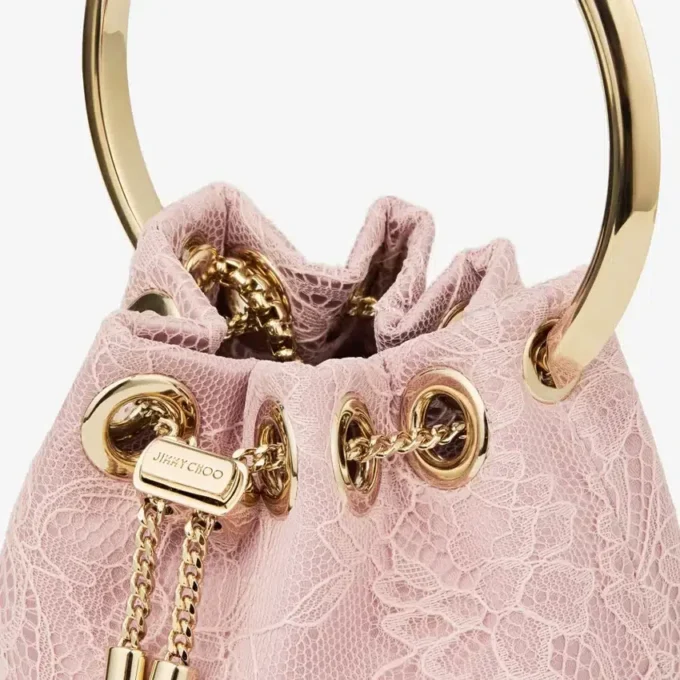 Micro Bon Bon Rose satijnen en jimmy choo-kant mini-bucketbag