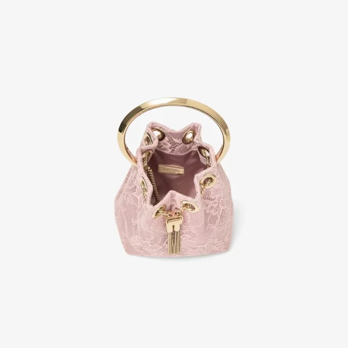 Micro Bon Bon Rose satijnen en jimmy choo-kant mini-bucketbag