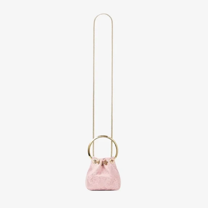 Micro Bon Bon Rose satijnen en jimmy choo-kant mini-bucketbag