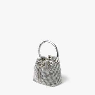 Micro Bon Bon-tas van zilverkleurig kristalgaas met metalen handvat Micro Bon Bon-tas van zilverkleurig kristalgaas met metalen handvat