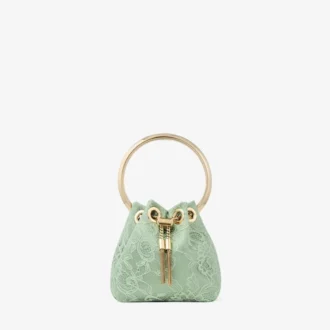Micro Bon Bon Verde satijn en jimmy choo-kant mini-bucketbag