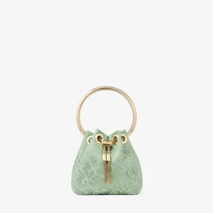 Micro Bon Bon Verde satijn en jimmy choo-kant mini-bucketbag